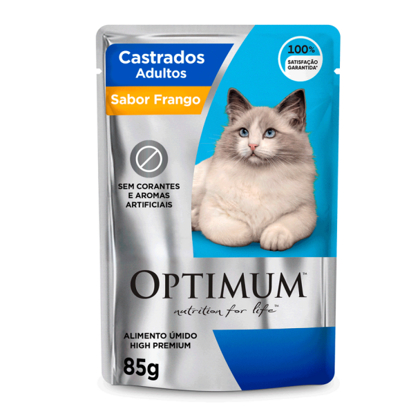 Ração Úmida Optimum Sachê Gatos Adultos Castrados Frango 85 g